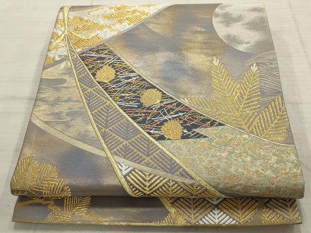 平和屋着物▼六通柄袋帯　壱阡貮百織　千歳寿松文　金銀糸　正絹　逸品　AABC6627wj
