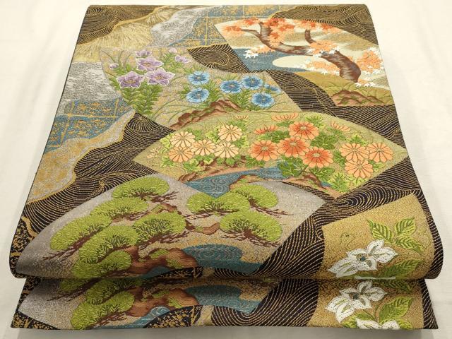 平和屋着物▼六通柄袋帯　唐織　地紙花文　金銀糸　正絹　逸品　AABD7945wj