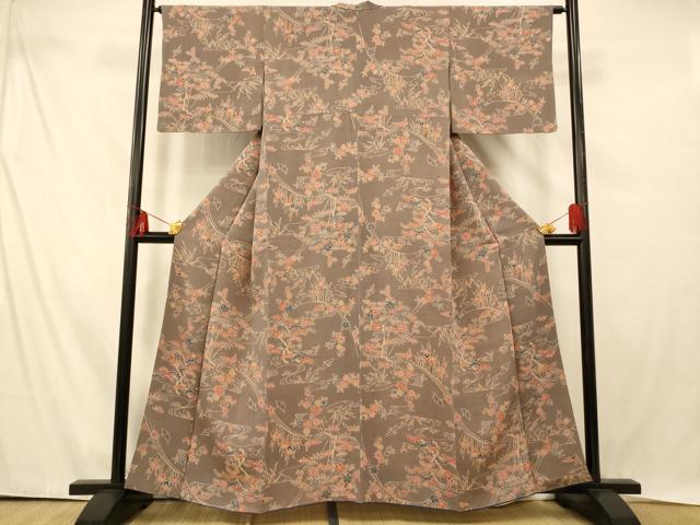 乐天商城 - 平和屋着物■上質な小紋　花鳥流水文　鬼しぼ縮緬　正絹　逸品　AABE3892fw