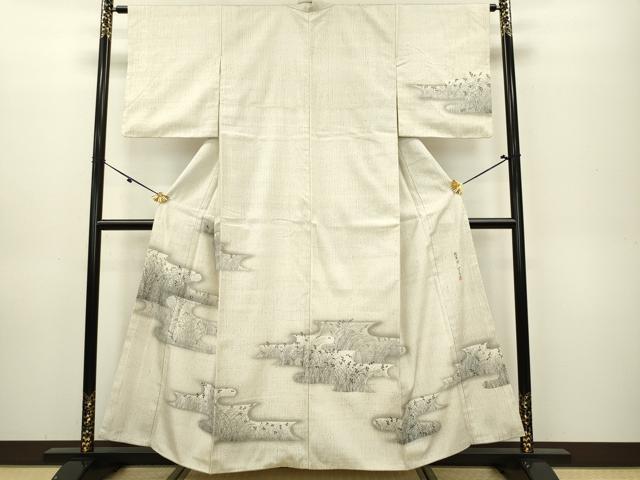 平和屋着物■訪問着 作家物 紬地 野草図 正絹 逸品 DAAQ1638we