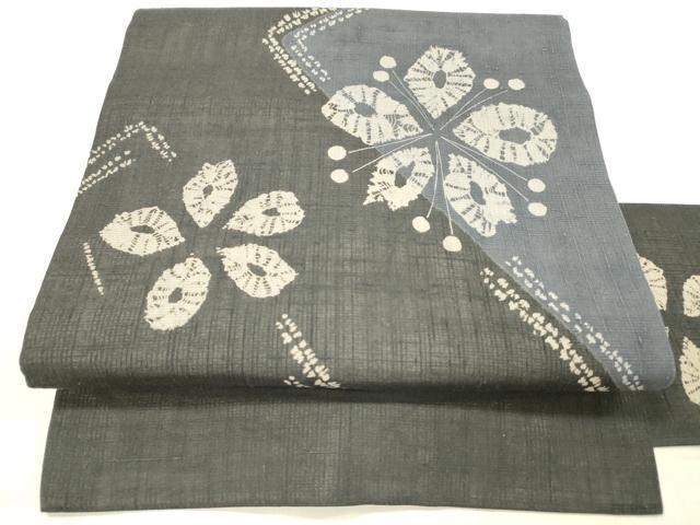 Rakuten - 平和屋着物＊夏物　九寸名古屋帯　絞り　舞花文　黒地　正絹　逸品　DABC8426cm