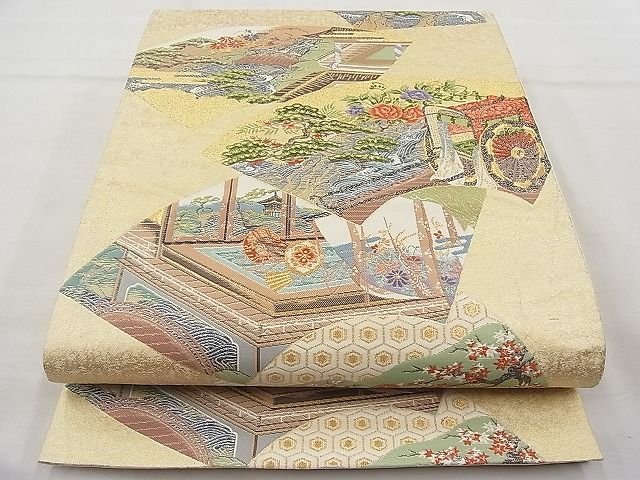 平和屋着物◎六通柄袋帯　扇面重　金糸　逸品　BAAJ6944sa