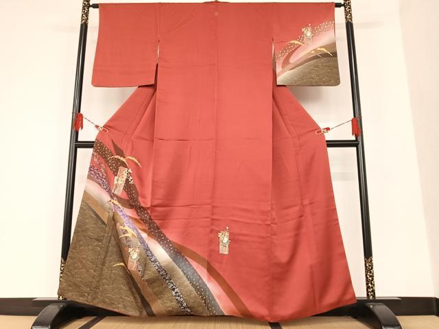 平和屋着物■訪問着 刺繍 短冊花文 光琳菊 暈し染め 金糸 金彩 正絹 逸品 AAAS6186zg