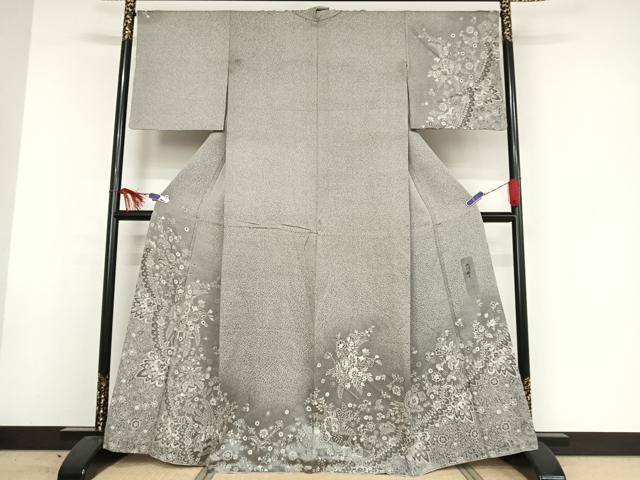 平和屋着物●織の紋意匠 池川禎亮 訪問着 お召地 天目織 更紗花文 銀通し地 さが美扱い 正絹 逸品 AAAW4175np