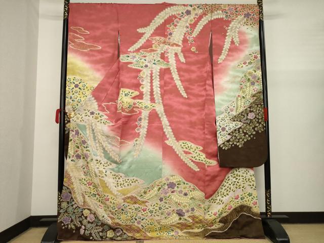 平和屋着物●豪華振袖 絞り 辻が花 遠山花文 金彩 金通し地 正絹 逸品 AAAY9003ck