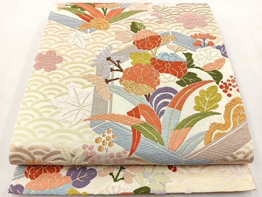 平和屋着物◎六通柄袋帯 唐織 草花文 金糸 正絹 逸品 BAAT2781ea 平和屋着物◎六通柄袋帯 唐織 草花文 金糸 正絹 逸品 BAAT2781ea