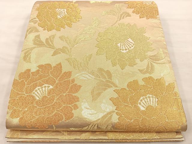 平和屋着物◎六通柄袋帯　牡丹唐花紋　金糸　正絹　逸品　BAAU0733mz