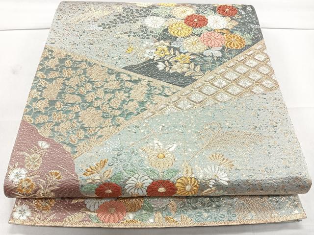 平和屋着物◎六通柄袋帯　草花文　金糸　正絹　逸品　CAAL5634kb