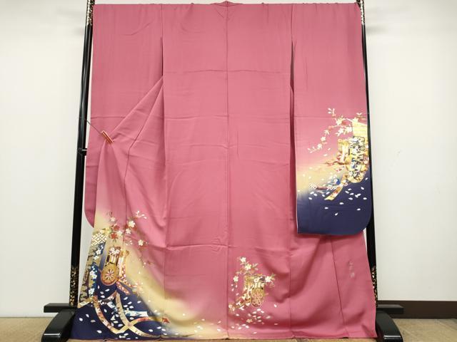 平和屋着物●金彩友禅 卓越技能者・名工・和田光正 振袖 御所車几帳花文 暈し染め 金銀彩 京都きもの友禅扱い 逸品 CAAX4653ut