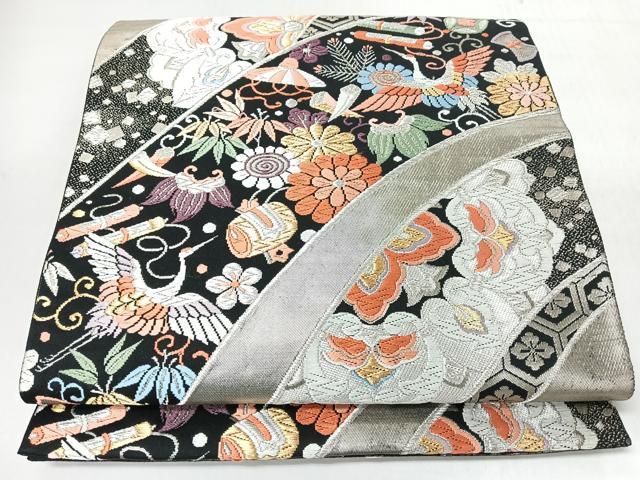 平和屋着物◎六通柄袋帯 唐織 更紗花唐草宝尽し飛鶴文 金銀糸 正絹 逸品 CABL1953nb