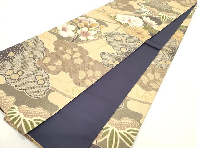 平和屋着物●全通柄袋帯　雲取り草花文　金通し地　正絹　逸品　DAAZ3415ob