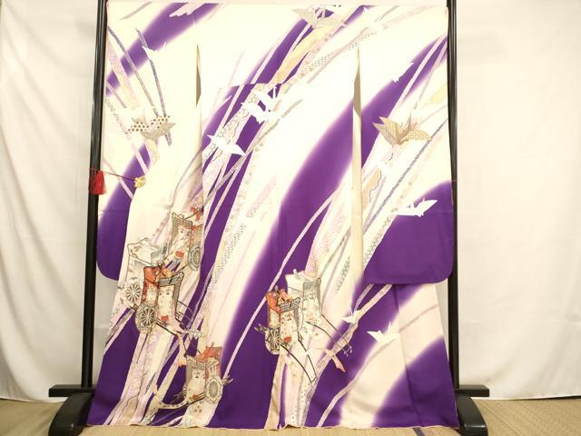 平和屋着物■豪華振袖 駒刺繍 御所車花文 暈し染め 金彩 正絹 逸品 AAAO7619fy