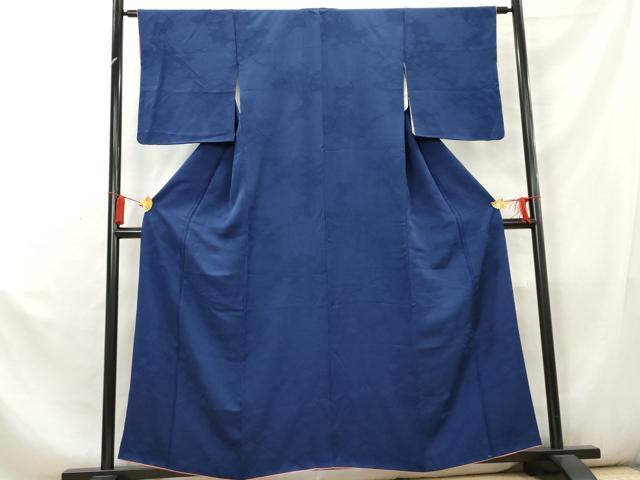 平和屋着物■上質な色無地　草花地紋　瑠璃紺色　正絹　逸品　AABC7990cs