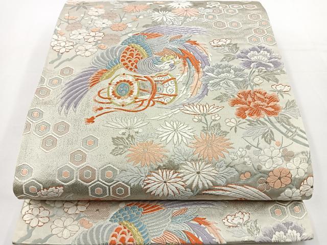 平和屋着物◎六通柄袋帯　唐織　鳳凰亀甲花文　金銀糸　正絹　逸品　BAAT2792ea