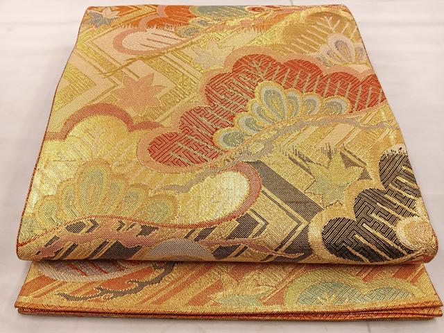 平和屋着物◎六通柄袋帯　笠松文　金糸　正絹　逸品　BAAT4505wb