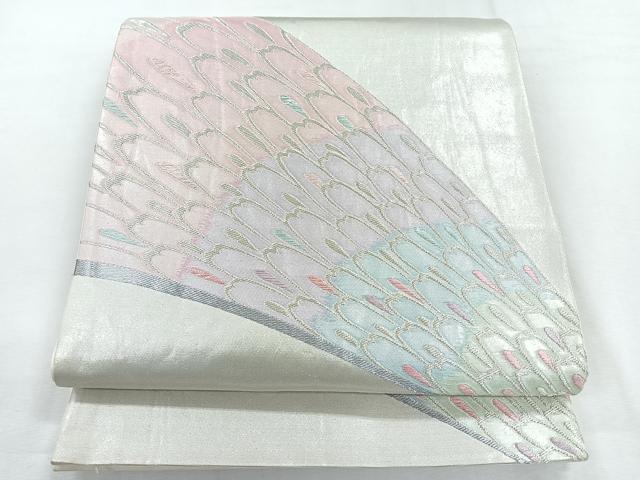 平和屋着物◎六通柄袋帯 孔雀羽文 銀糸 正絹 逸品 CABG1506nb