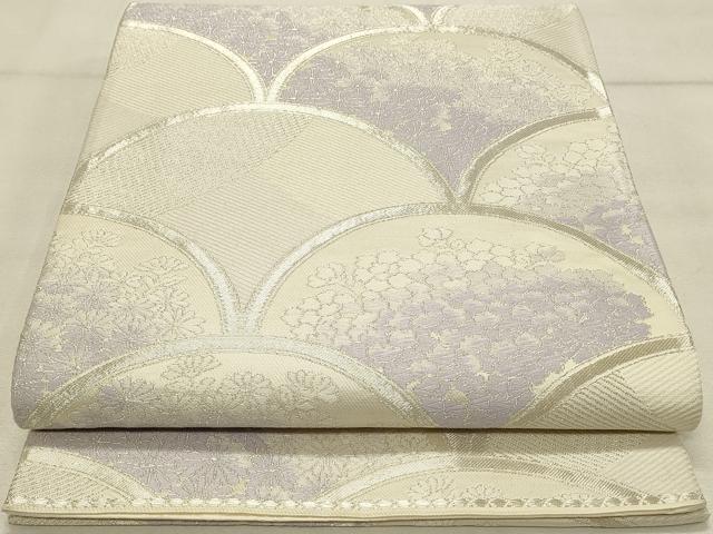 平和屋着物◎両面　六通柄袋帯　花青海波　銀糸　正絹　逸品　DAAS8353qp