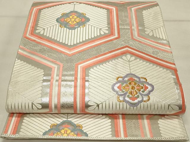 平和屋着物◎六通柄袋帯　唐織　亀甲花文　金銀糸　正絹　逸品　DAAS8356qp