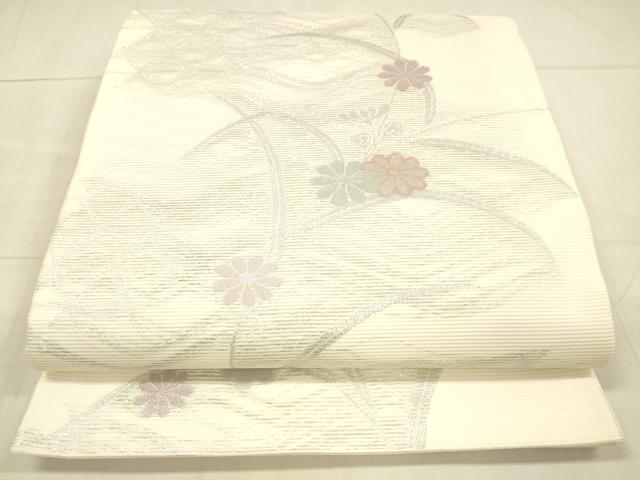 平和屋着物＊夏物　六通柄袋帯　草花文　銀糸　正絹　逸品　DAAW1739cm