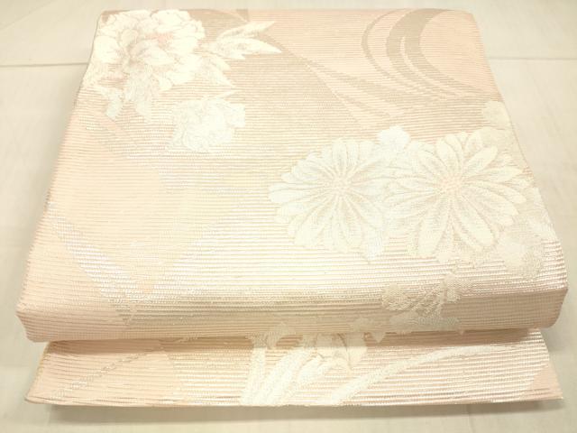 平和屋着物＊夏物 六通柄袋帯 扇面に花 銀糸 正絹 逸品 DAAW1745cm