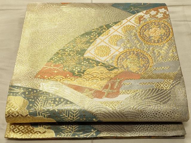 平和屋着物◎六通柄袋帯　地紙正倉院花文　金糸　正絹　逸品　CAAT0316ft