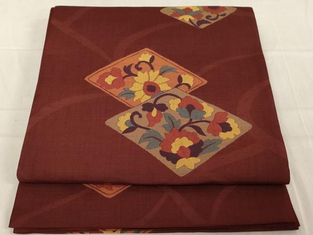 平和屋着物◎六通柄袋帯　更紗花菱文　正絹　逸品　AAAL7920ex