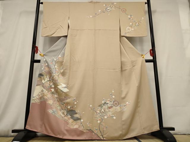 平和屋着物■訪問着 飛鶴花蝶文 金彩 正絹 逸品 AAAO0794jd