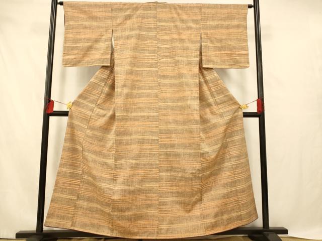 平和屋着物■上質な紬 横段文 正絹 逸品 未使用 AABE1091fw