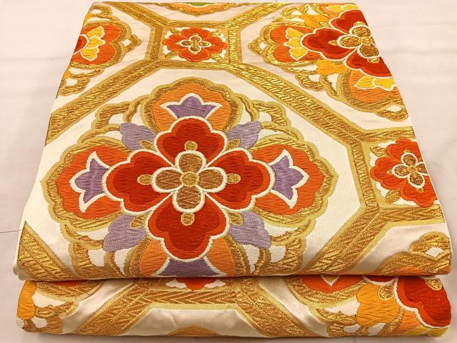 平和屋着物◎六通柄袋帯　唐織　蜀江花文　金糸　正絹　逸品　BAAT4468wb