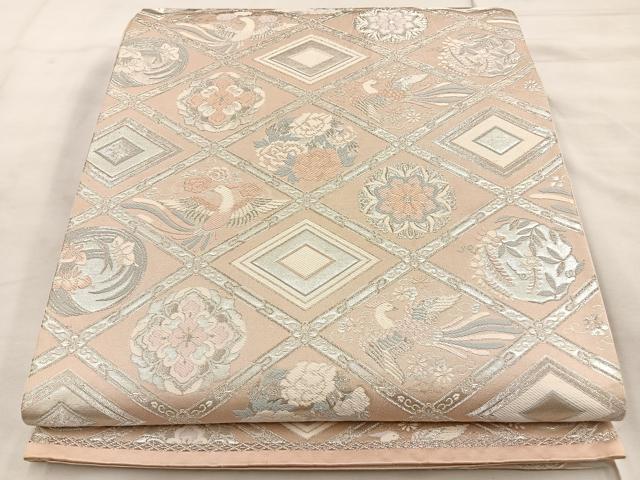 平和屋着物◎六通柄袋帯　九百錦　貴光　天井花鳥文　銀糸　正絹　逸品　BAAT4476wb