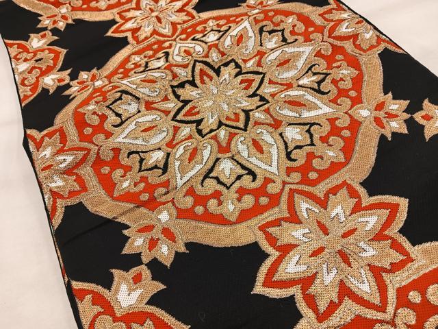 平和屋の平和屋着物◎六通柄袋帯 正倉院花文 黒地 金糸 正絹 逸品 BAAT4512wb｜アングル2