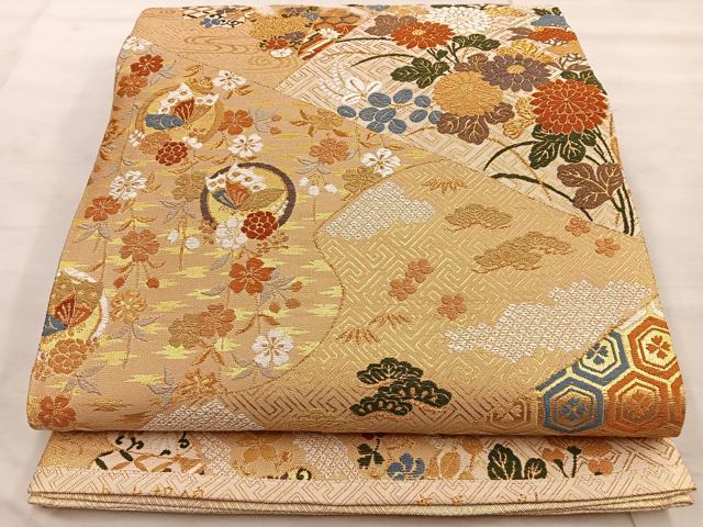 平和屋着物◎佐賀錦　六通柄袋帯　慶長小袖　金糸　正絹　逸品　BAAT4519wb