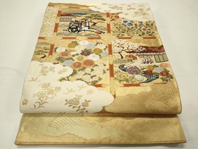 平和屋着物◎太鼓柄袋帯 唐織 天井風景文 金糸 正絹 逸品 CAAR8764in