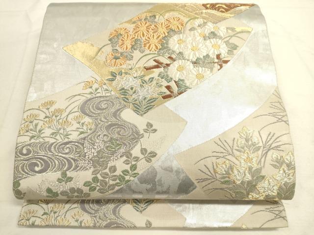 平和屋着物■六通柄袋帯　帳宴波菊枝花紋　金銀糸　正絹　逸品　DAAP6599jm