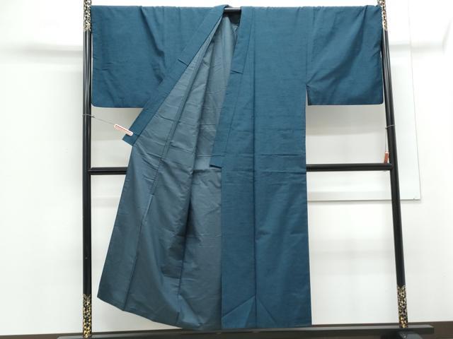平和屋着物●男性　紬　アンサンブル　色無地　藍色　正絹　逸品　CAAY9573th
