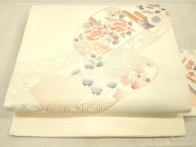 平和屋着物＊夏物　九寸名古屋帯　草花文　金糸　正絹　逸品　DAAW1777cm