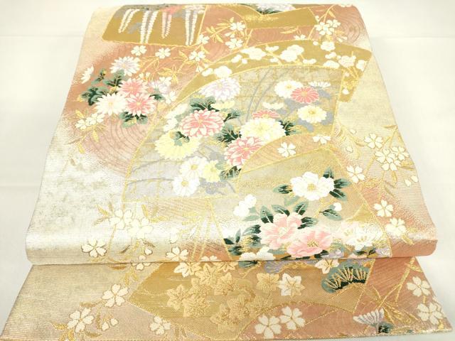平和屋着物▼六通柄袋帯　唐織　地紙吉祥花文　金糸　正絹　逸品　DAAY9054az