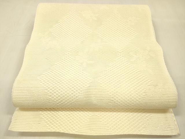 平和屋着物＊夏物　八寸名古屋帯　花菱文　鳥の子色　DABB3295cm