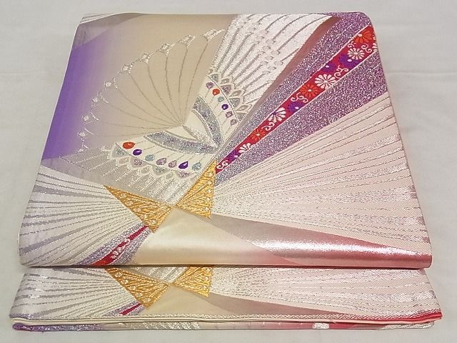 平和屋着物■六通柄袋帯 唐織 花蝶文 金銀糸 正絹 逸品 A-pf4929