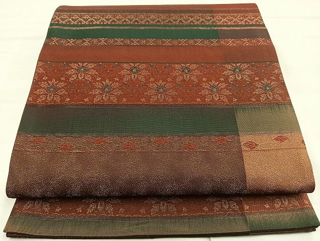 平和屋着物◎全通柄袋帯　切嵌　横段文　金糸　逸品　BAAJ5925ea