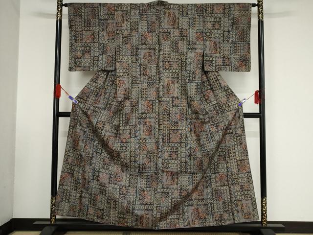 平和屋着物■上質な紬　色紙花文　正絹　逸品　AAAT3610nf