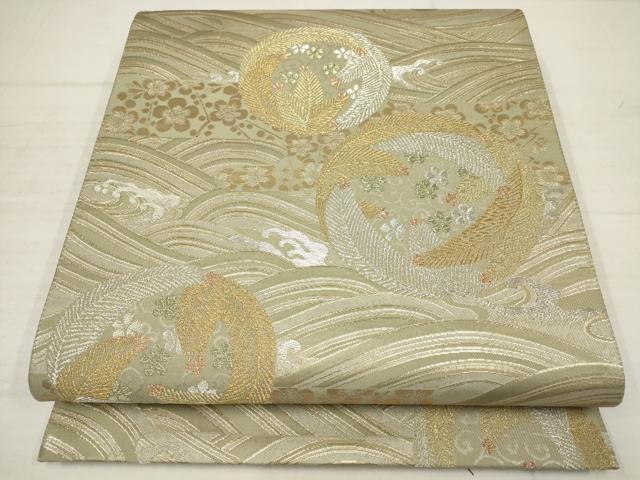 平和屋着物▼六通柄袋帯　若松の丸に梅　金銀糸　正絹　逸品　AABB9700wj