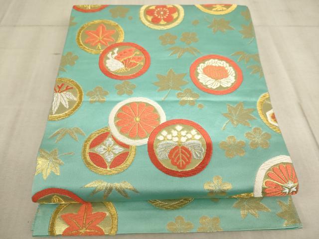 平和屋着物∵子供 全通柄袋帯 唐織 花蝶丸文 金銀糸 逸品 AABE2168ja