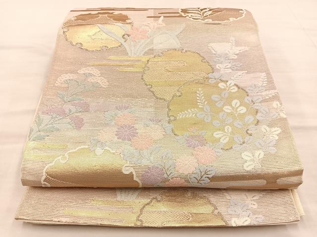 平和屋着物＊夏物　六通柄袋帯　雪輪草花文　金銀糸　正絹　逸品　BAAT6456du