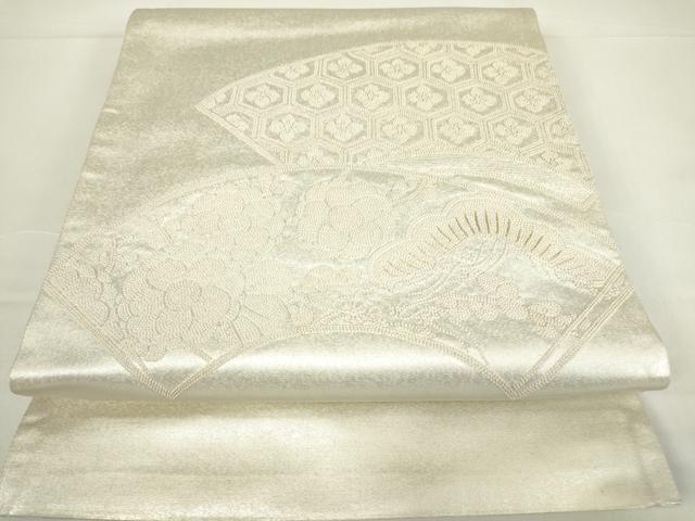 平和屋着物▼中国三大刺繍　相良刺繍　総刺繍　太鼓柄袋帯　扇面花文　金糸　引箔　正絹　逸品　DAAY9071az