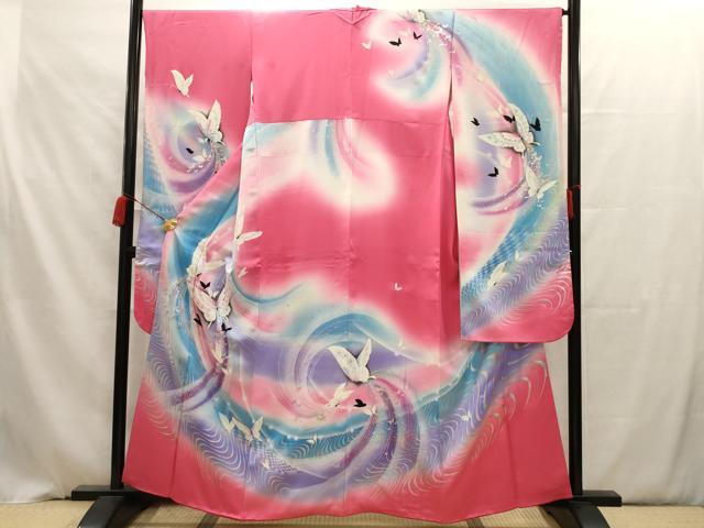 平和屋着物■豪華振袖 駒刺繍 流水舞蝶文 暈し染め 銀彩 正絹 逸品 AAAV6474ru