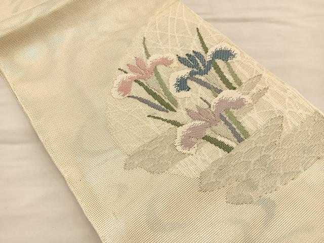 平和屋着物＊夏物　太鼓柄袋帯　杜若　正絹　逸品　BAAT6454du