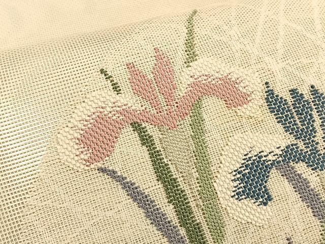 平和屋着物＊夏物　太鼓柄袋帯　杜若　正絹　逸品　BAAT6454du