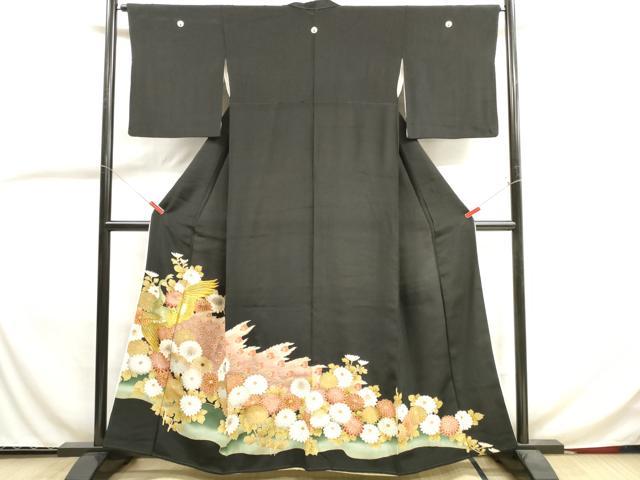 平和屋着物■豪華黒留袖　刺繍　孔雀花文　金彩　正絹　逸品　DAAV2285xg