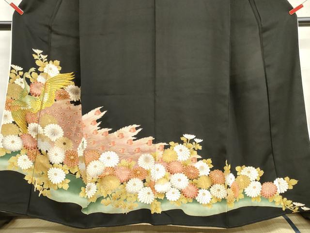 平和屋着物■豪華黒留袖　刺繍　孔雀花文　金彩　正絹　逸品　DAAV2285xg